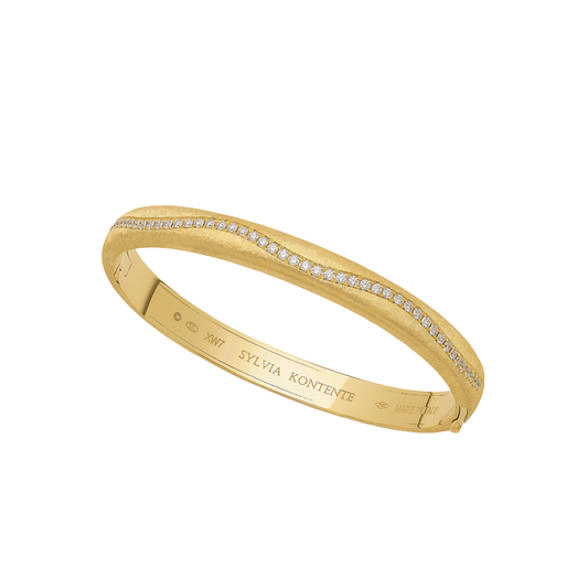Wavy Diamond Oval Bracelet with Hand Engraved Finish
