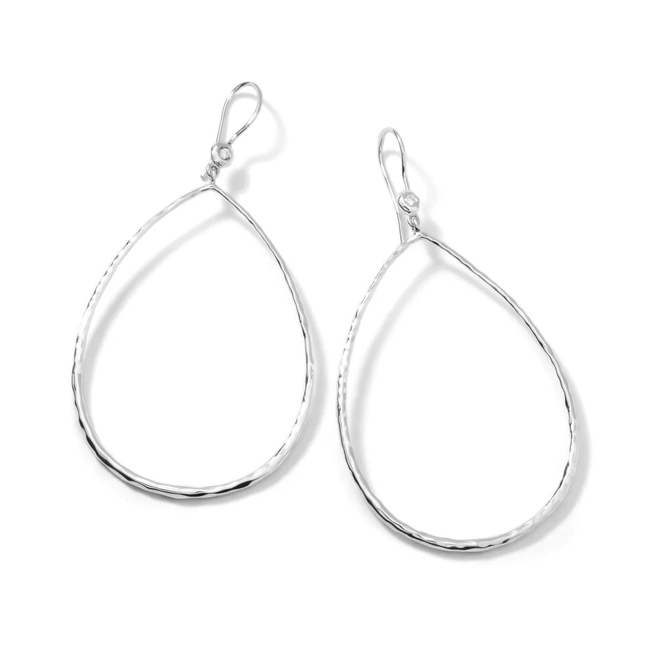 Silver Classico Hammered Teardrop Earrings With Diamonds