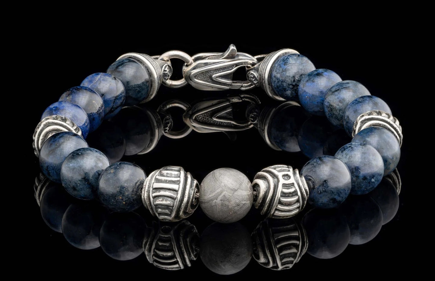 'Celestial' Beaded Bracelet with Meteorite, Sterling Silver and Blue Dumortierite