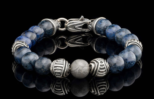 'Celestial' Beaded Bracelet with Meteorite, Sterling Silver and Blue Dumortierite