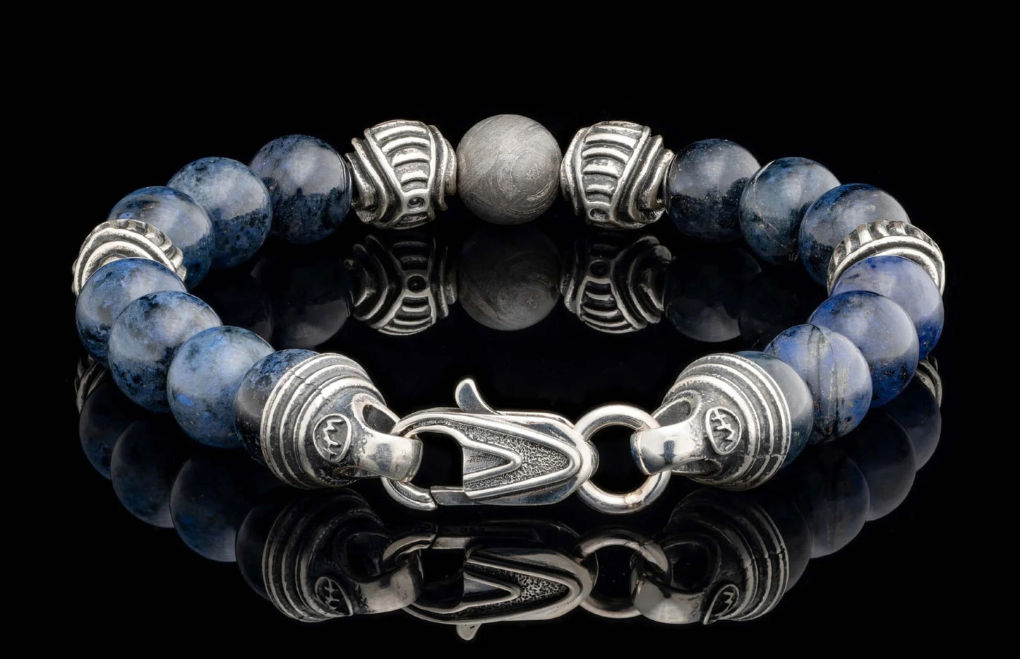 'Celestial' Beaded Bracelet with Meteorite, Sterling Silver and Blue Dumortierite