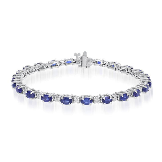 Alternating Sapphire and Diamond Line Bracelet in White Gold
