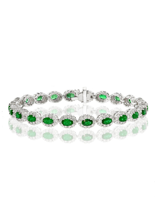 Oval Emerald Bracelet with Diamond Halos