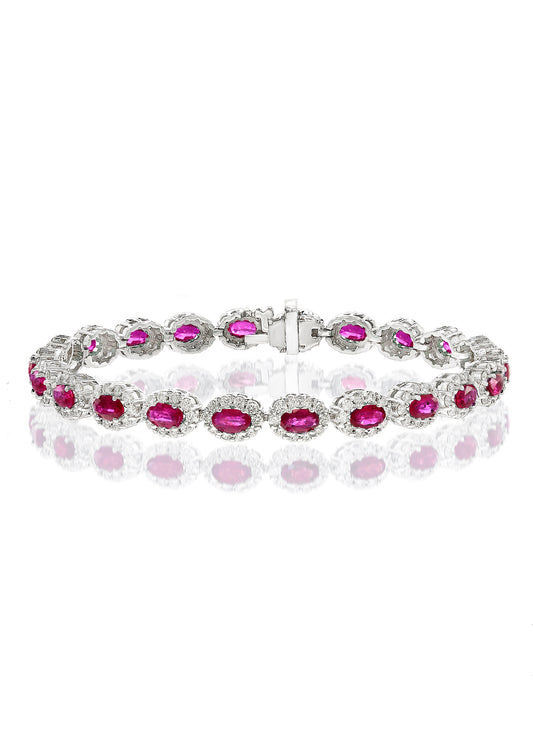 Oval Ruby Bracelet with Diamond Halos