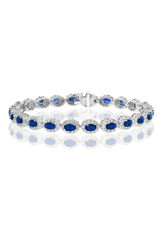 Oval Blue Sapphire Bracelet with Diamond Bracelet