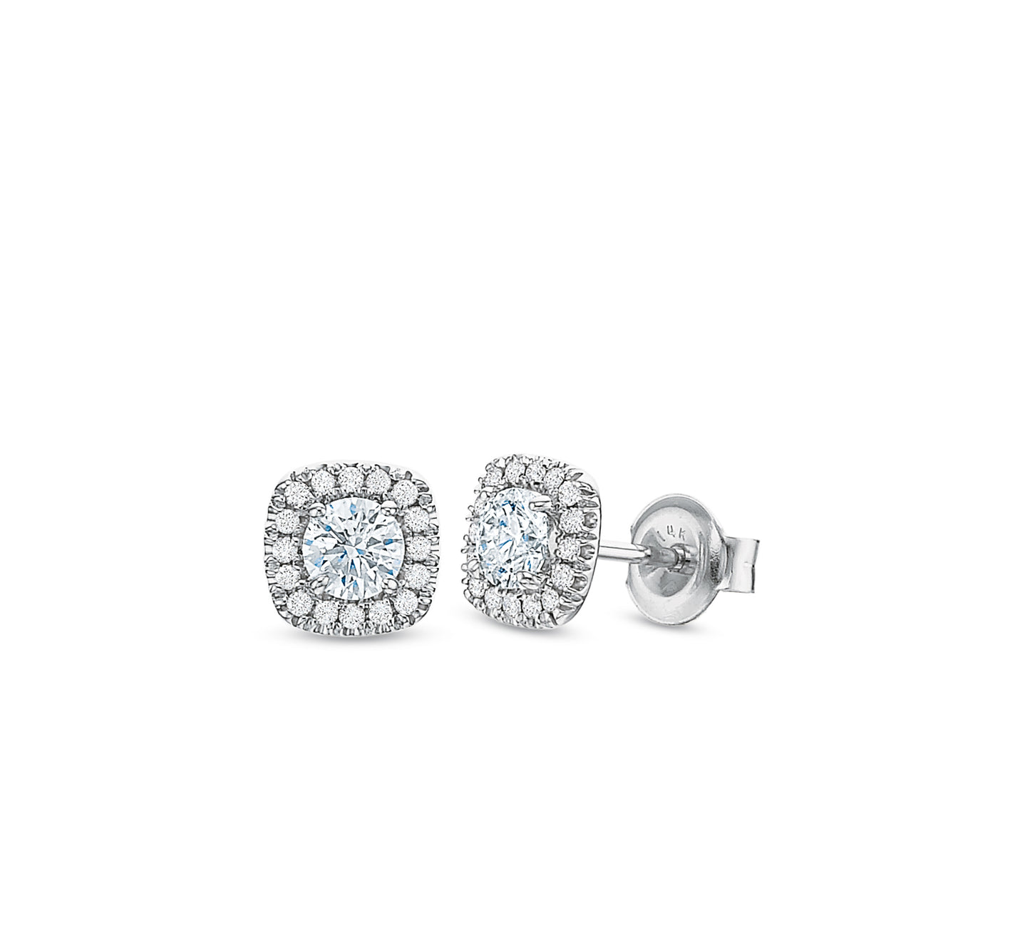 Cushion Halo Stud Earrings .50tw