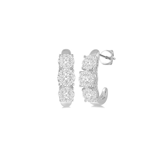 14k White Gold Diamond J-Hoops