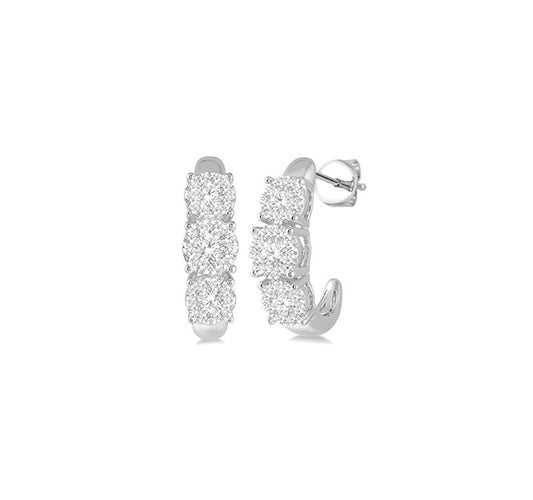 14k White Gold Diamond J-Hoops