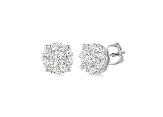 Round Diamond Cluster Studs in 14k White Gold