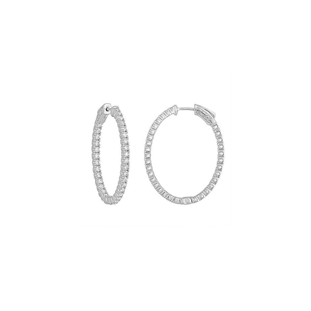 Oval In/Out Hoop Earrings in White Gold