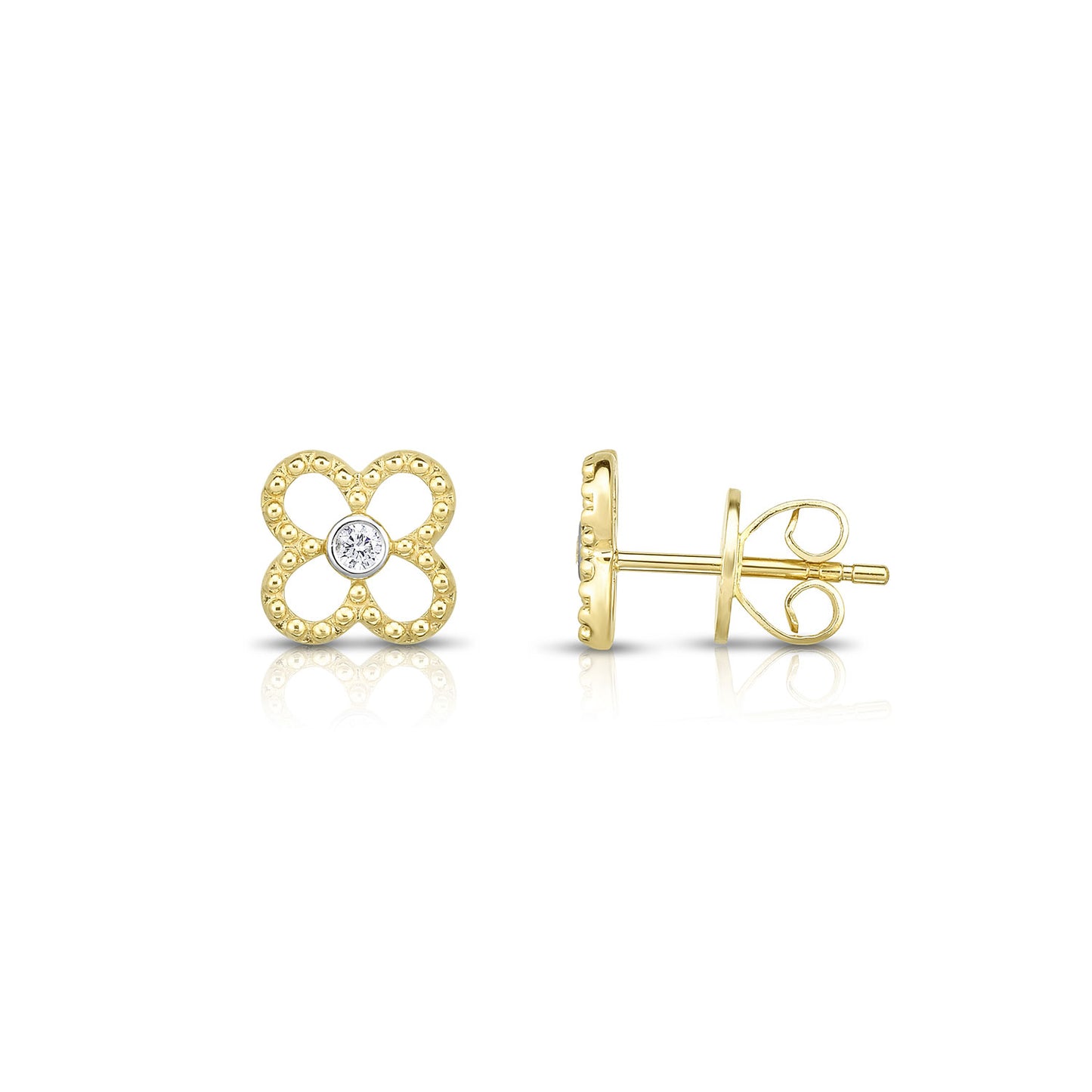 Clover Outline Studs with Diamond Center