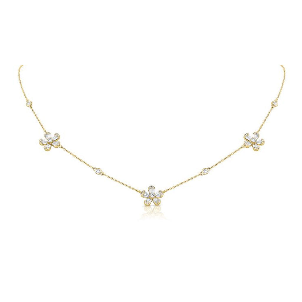 Alternating Diamond Flower Station Necklace