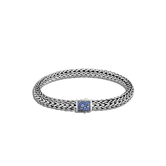 Classic Chain Bracelet with Reversible Blue & Black Sapphire