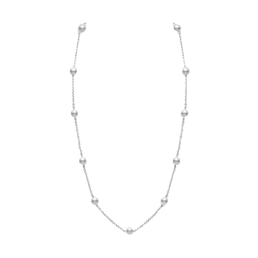 White Gold Pearl Station Necklace