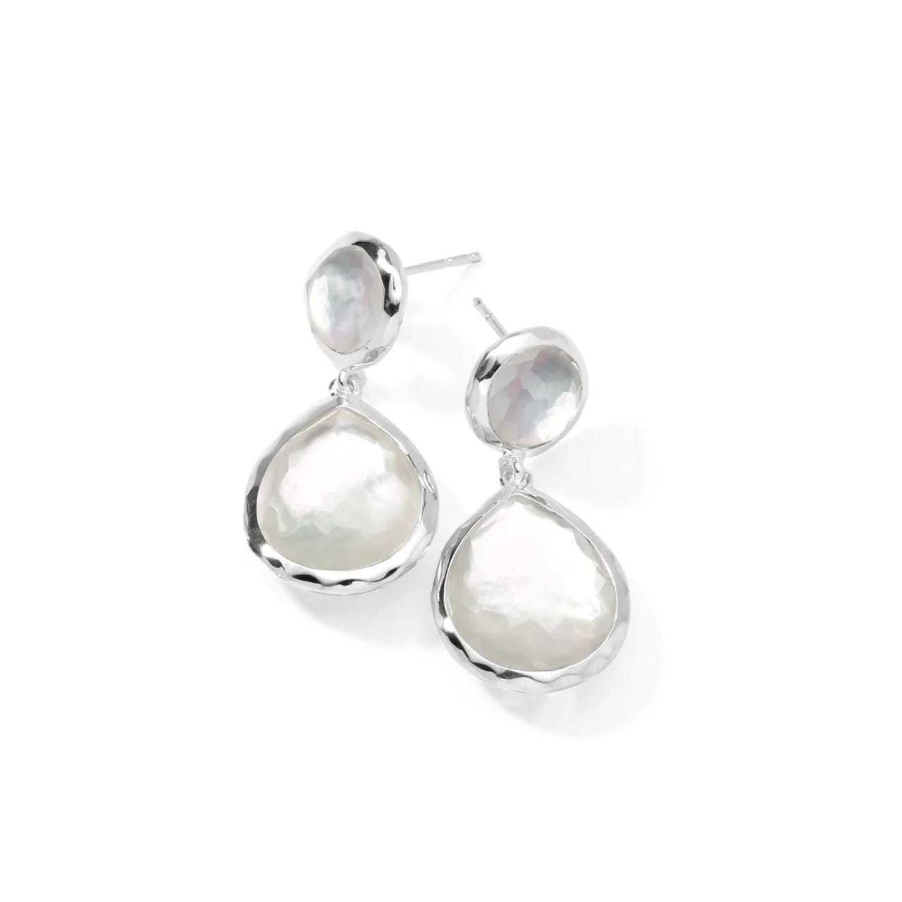 Silver Rock Candy 2-Stone Dangle Post Earrings in Mother-of-Pearl and Rock Crystal Doublet