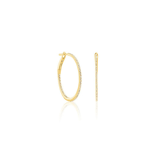 Small Micropave Thin In/Out Diamond Hoops in Yellow Gold