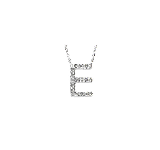 Diamond Letter "E" Necklace in Sterling Silver