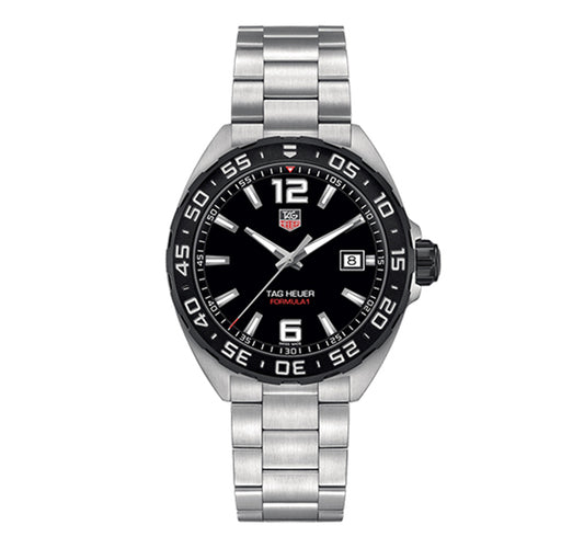 41mm Formula 1 Quartz Watch with Black Dial and Stainless Steel Bracelet