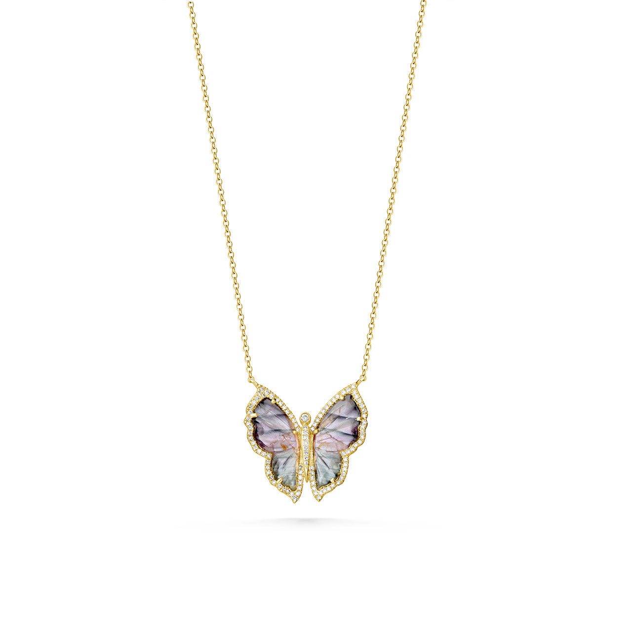 Tourmaline Butterfly Necklace with Diamond Frame