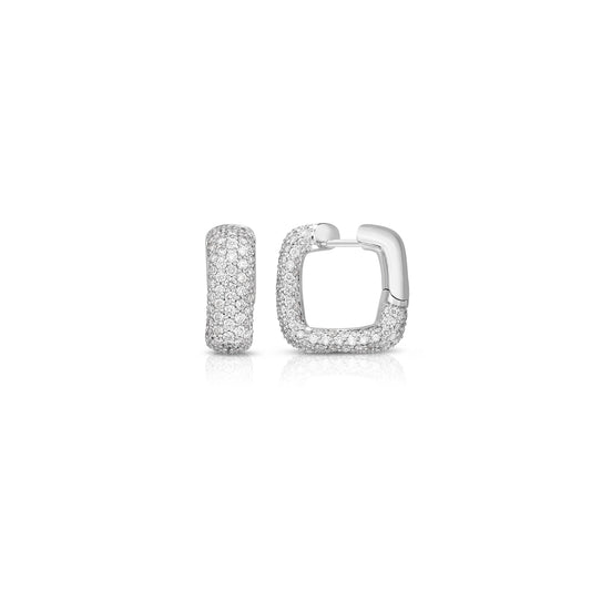 Wide Pave Square Hoop Earrings in 14K White Gold