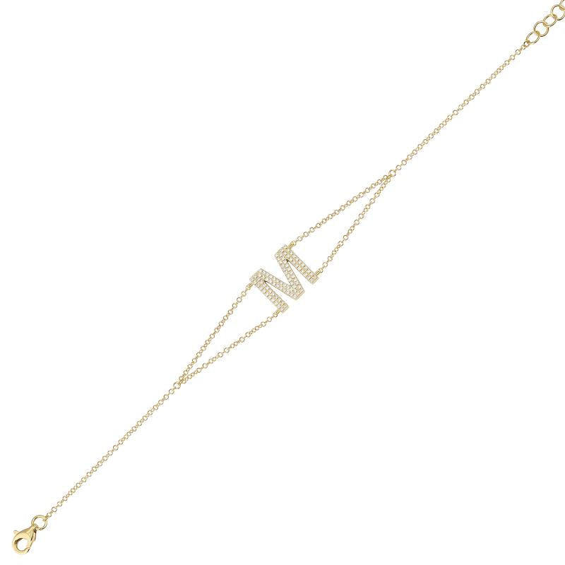 "M" Pave Initial Double Chain Bracelet
