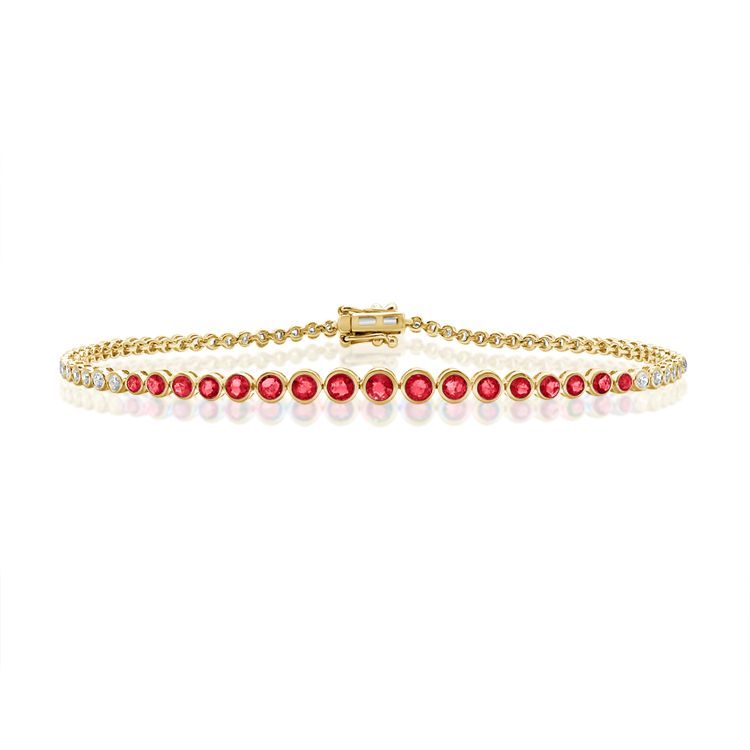 Ruby & Diamond Bezel Set Bracelet in Yellow Gold