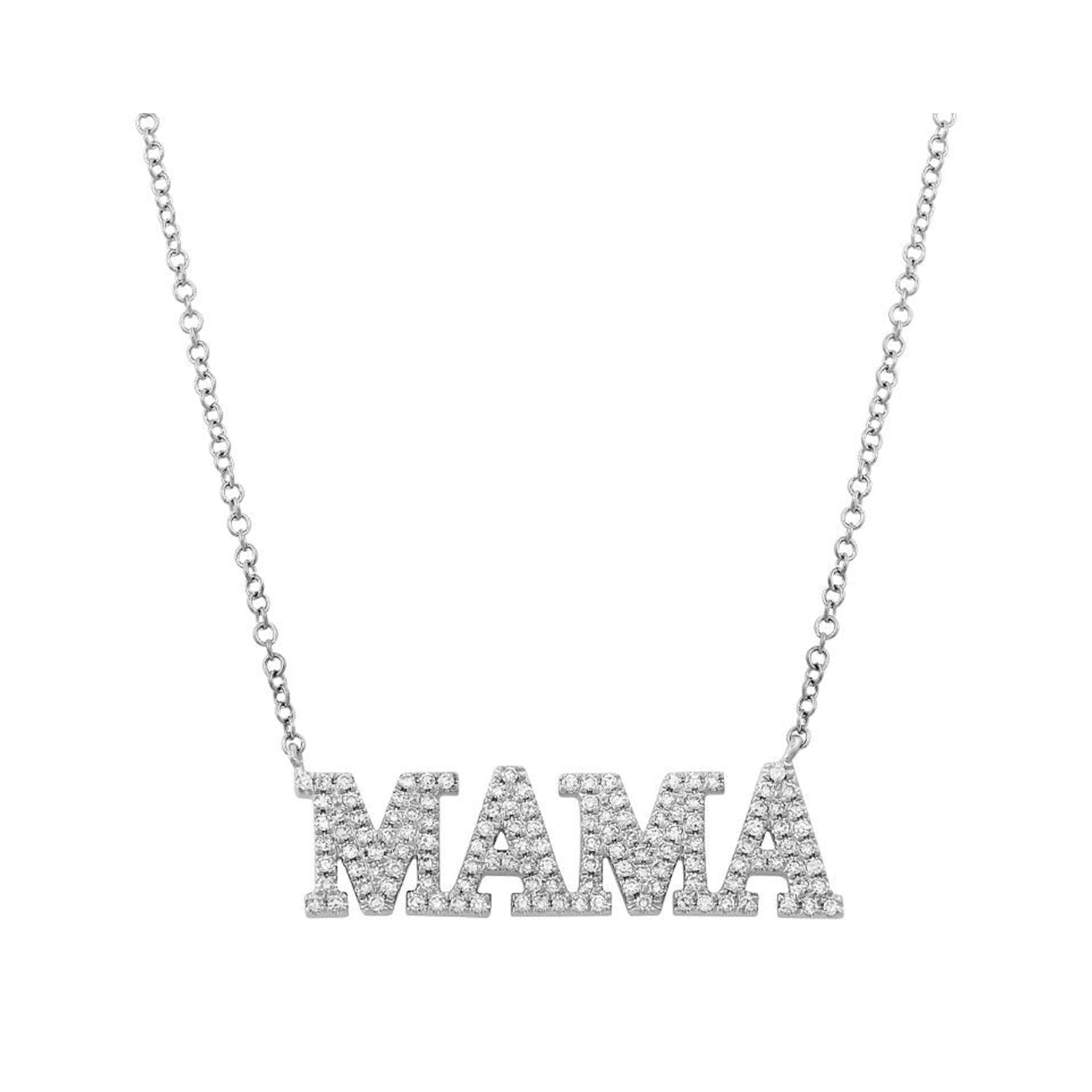 Pave "MAMA" necklace in White Gold