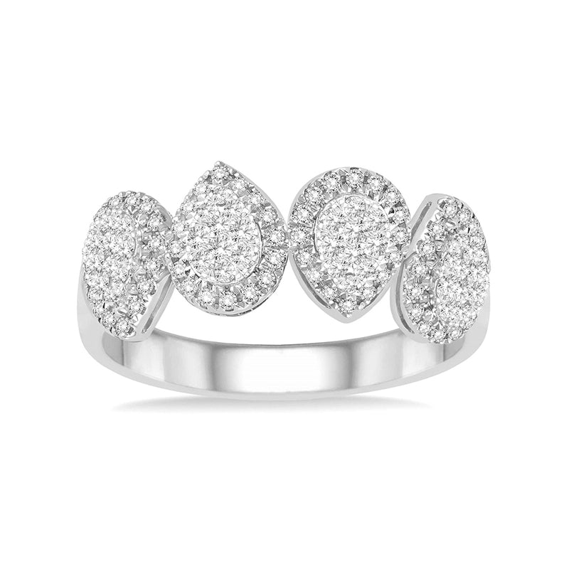 14K White Gold 4 Pear Shaped Diamond Cluster Band