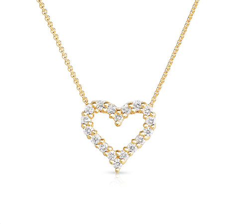 Small Diamond Outline Heart Pendant in Yellow Gold