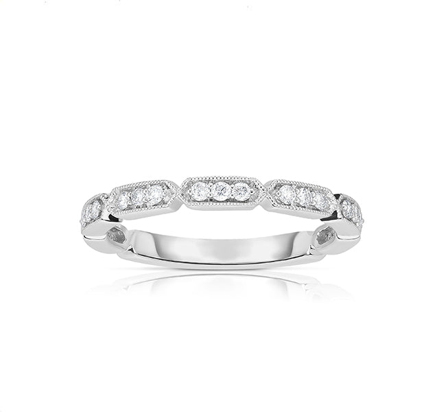 14k White Gold Geometric Stacking Band With Diamonds