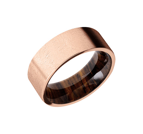 14k Rose Gold 8mm Distressed Band With Cocobollo Hardwood Sleeve