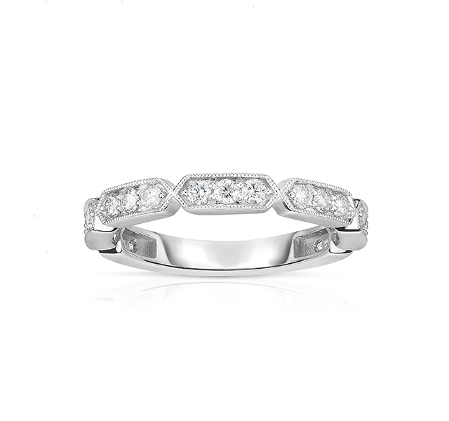 14k White Gold Geometric Stacking Band With Diamonds