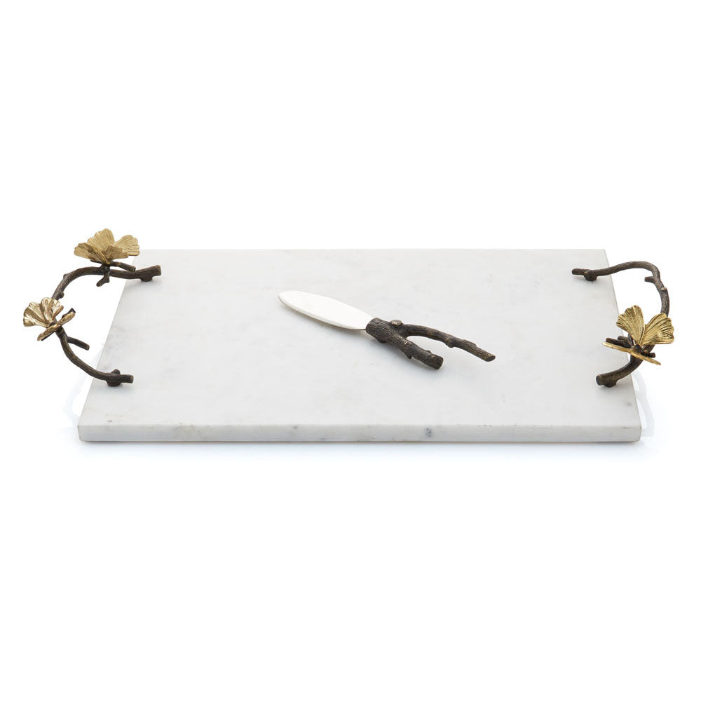 Marble Butterfly Ginkgo Cheeseboard with Knife
