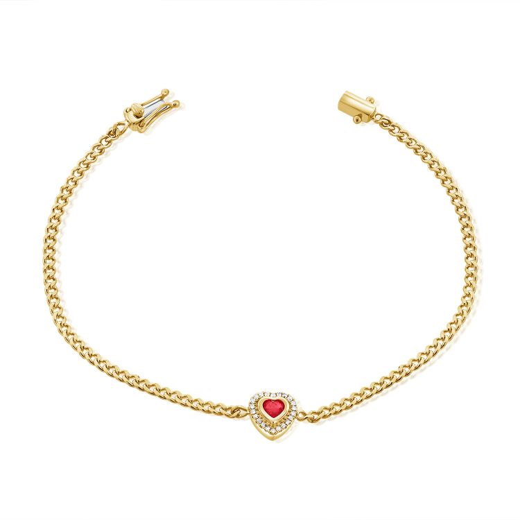 Curb Chain Bracelet with Bezel Set Ruby