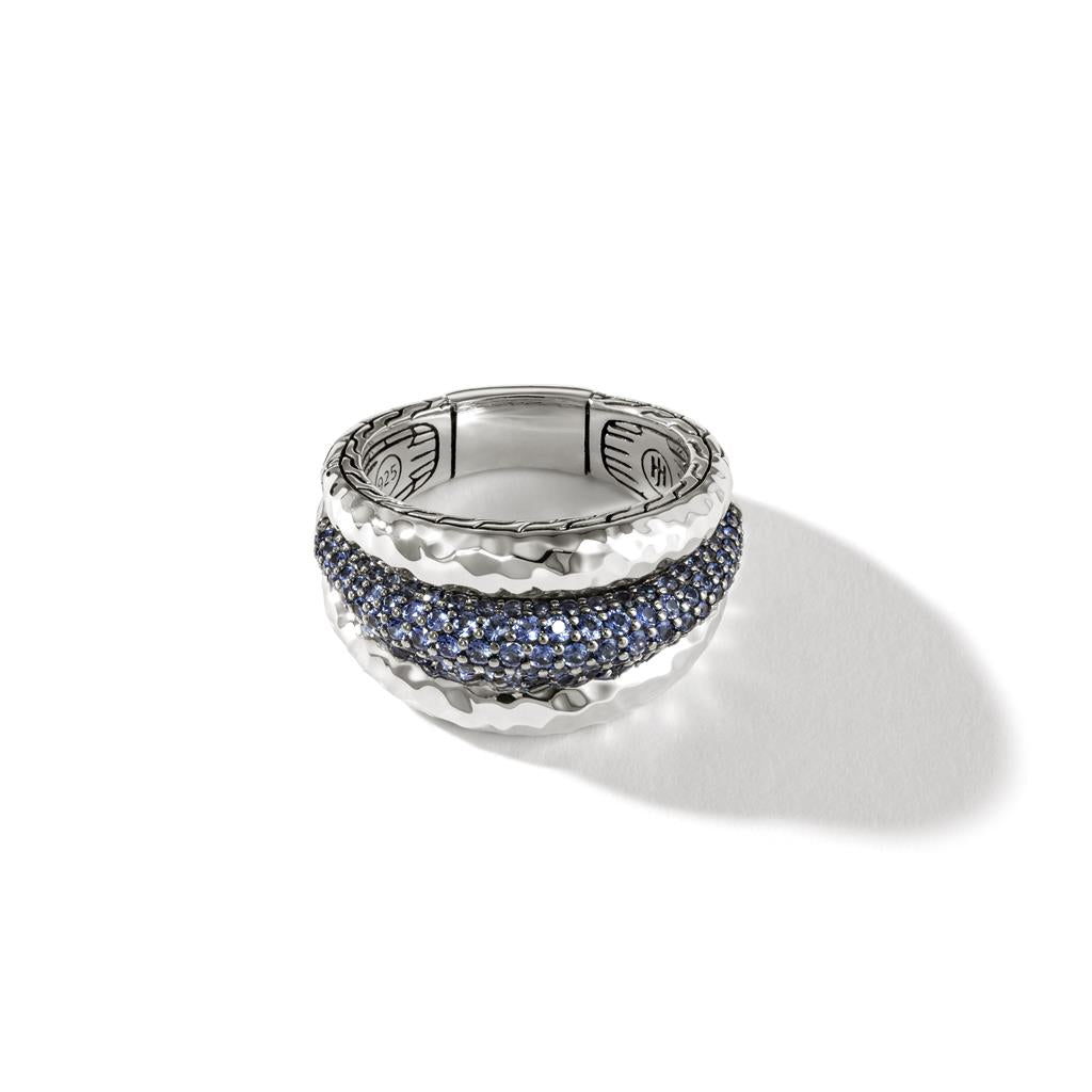 Blue Sapphire Classic Chain Hammered Ring
