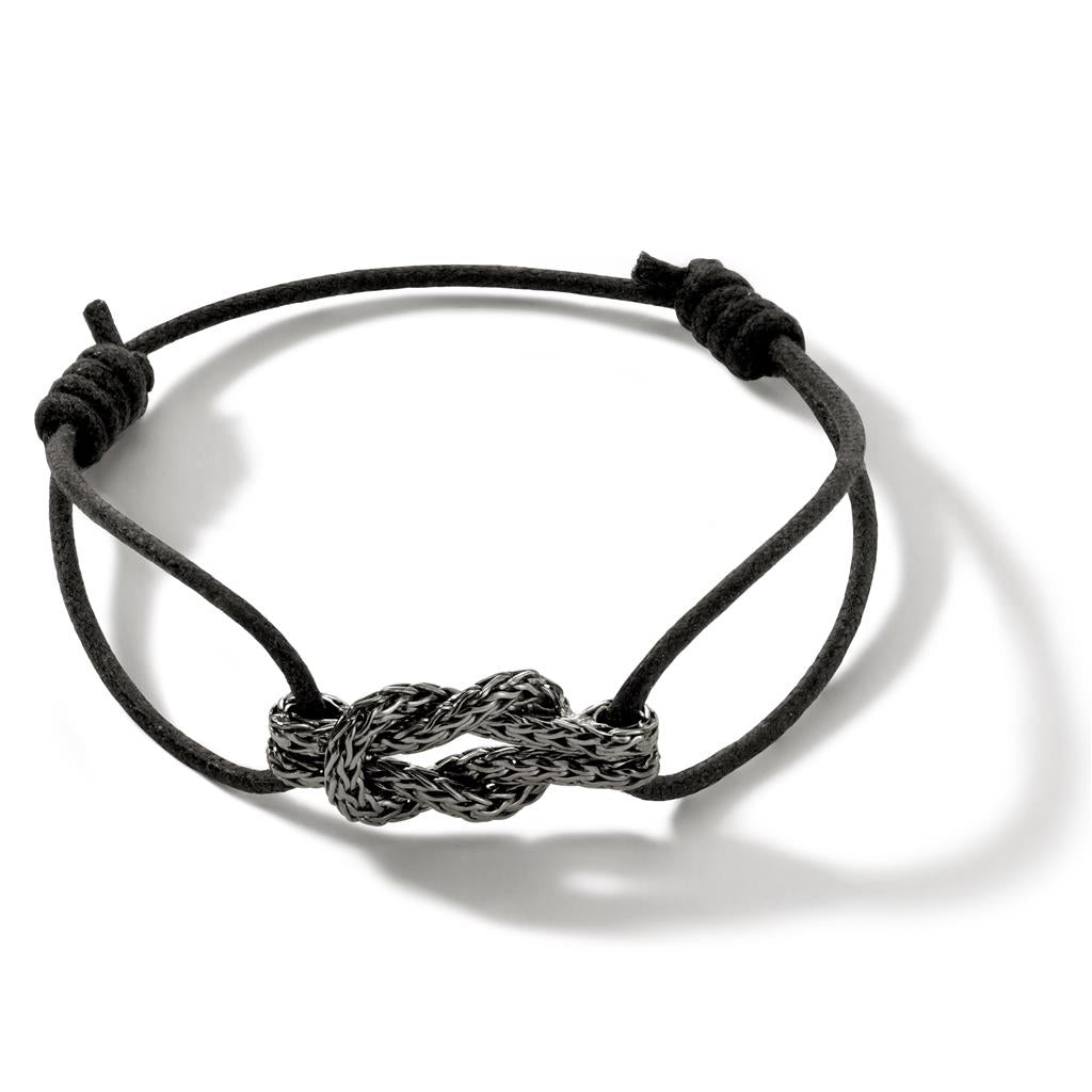 Classic Chain Love Knot on Black Cotton Cord with Black Rhodium