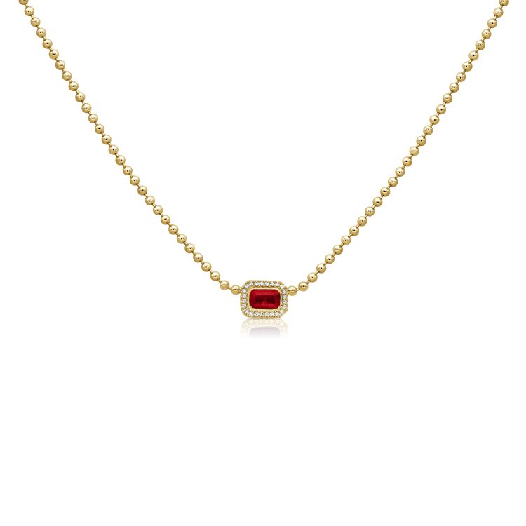 Bead Chain with Emerald Cut Ruby