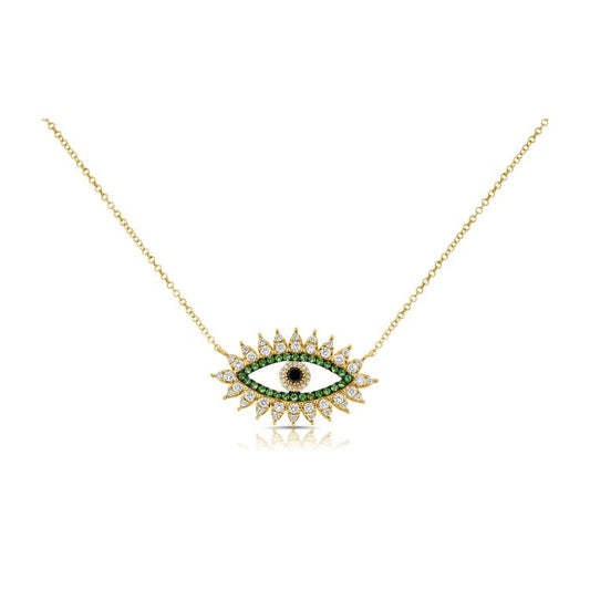 Tsavorite Evil Eye Pendant Chain with White & Black Diamonds