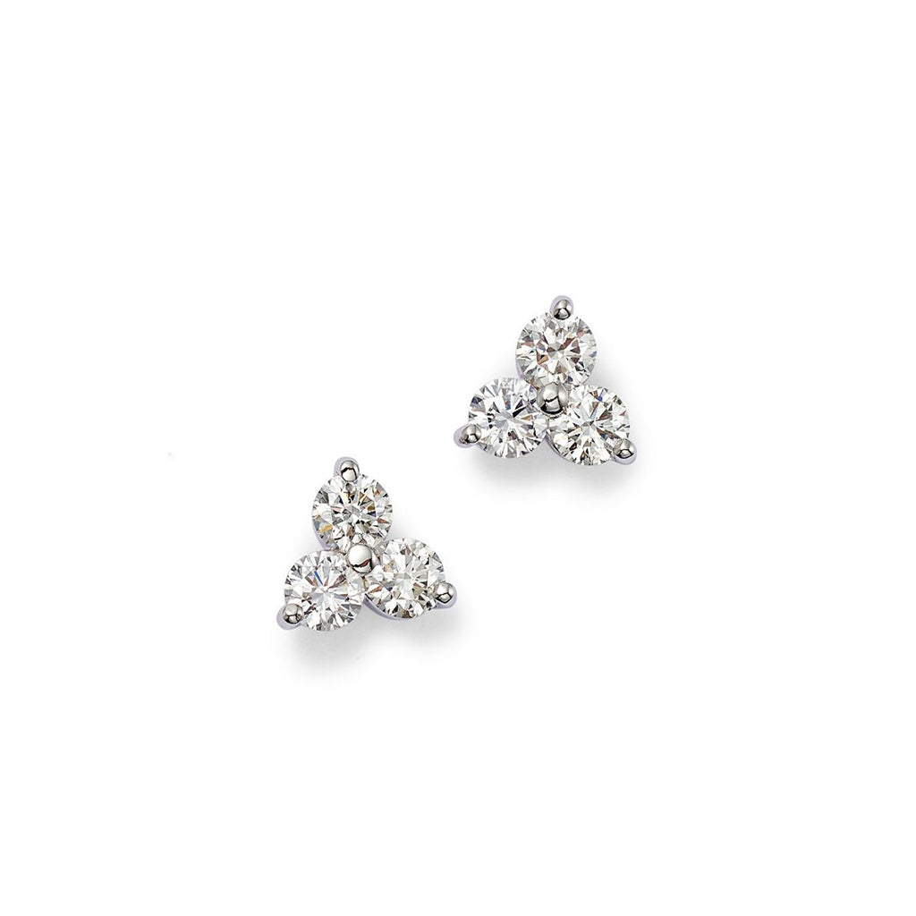 3-Stone Cluster Stud Earrings in White Gold