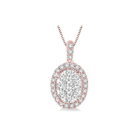 Oval Shaped Diamond Cluster Necklace in Rose Gold