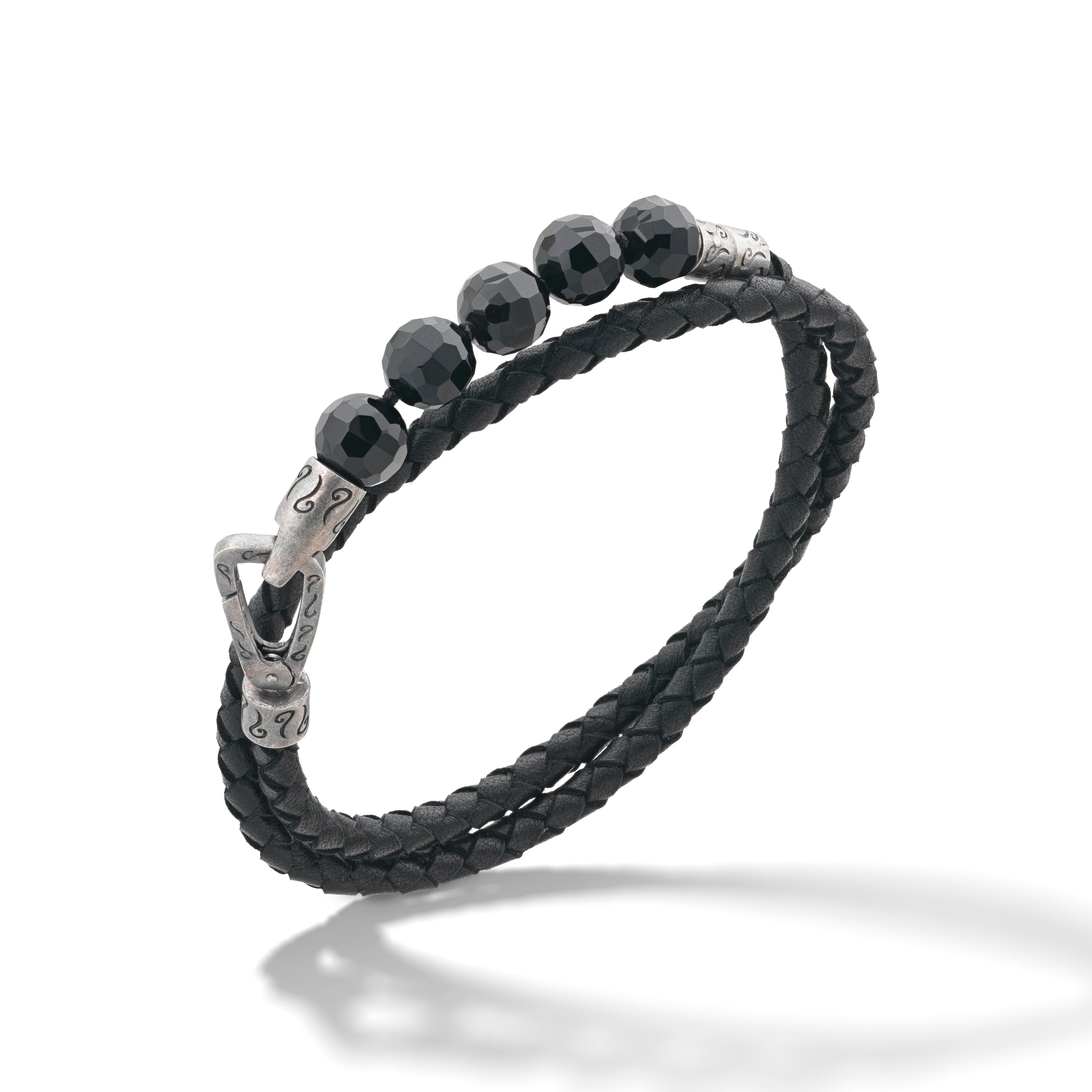5-Bead Black Double Wrap Bracelet