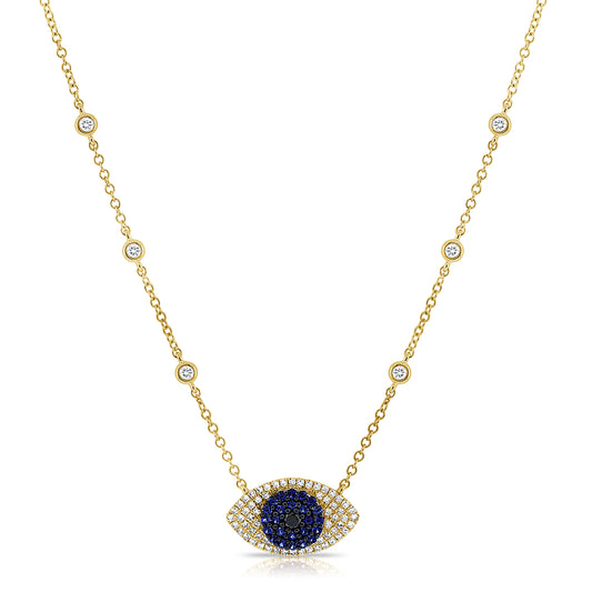 Blue Sapphire & Diamond Evil Eye Necklace
