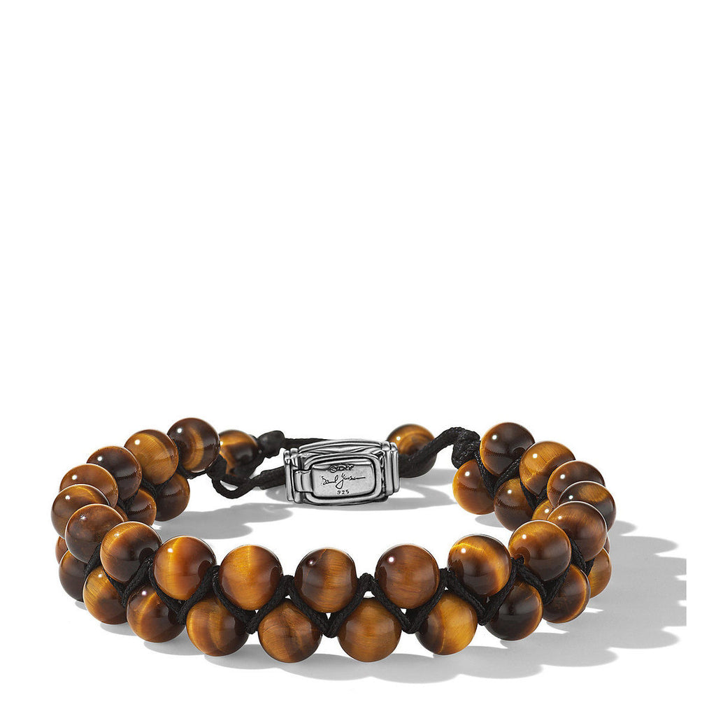 Spiritual Beads Two Row Woven Bracelet in Sterling Silver with Tigers Eye