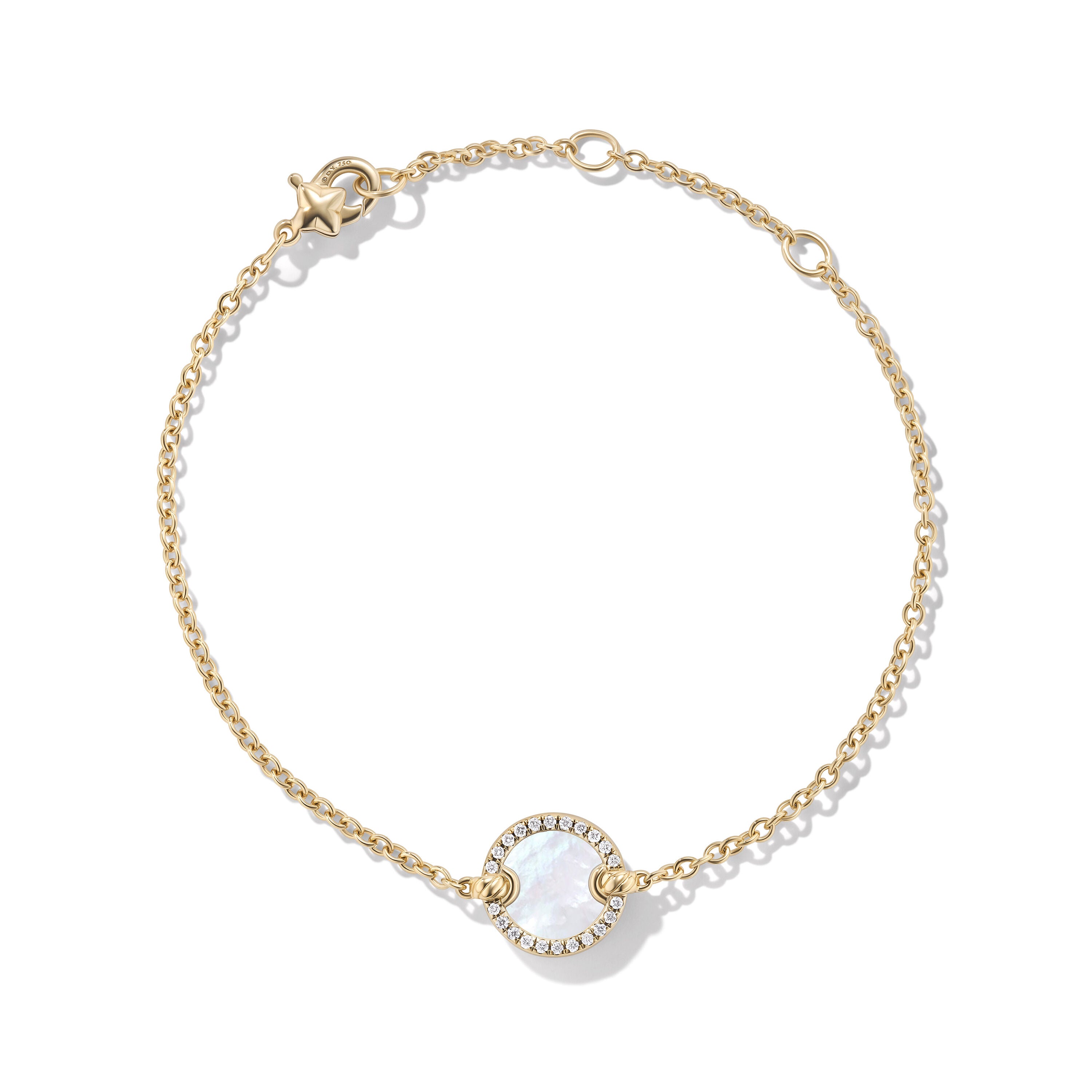 Petite DY Elements® Center Station Chain Bracelet in 18K Yellow Gold with Mother of Pearl and Pavé Diamonds
