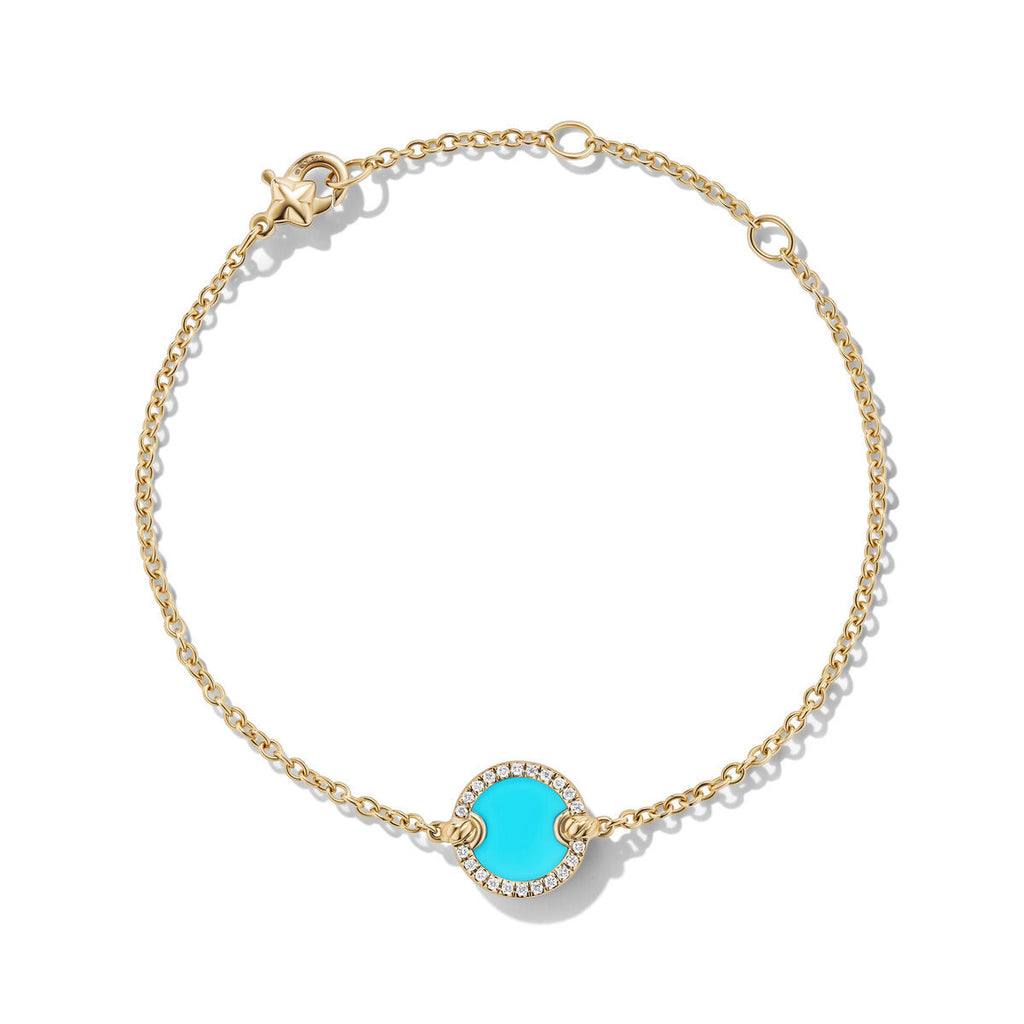 Petite DY Elements® Center Station Chain Bracelet in 18K Yellow Gold with Turquoise and Pavé Diamonds