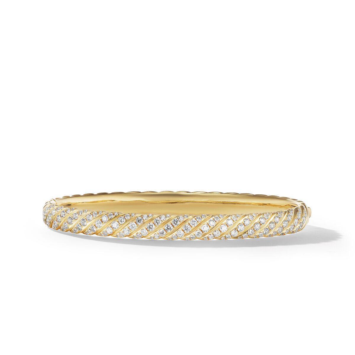 Sculpted Cable Pavé Bangle Bracelet in 18K Yellow Gold with Diamonds
