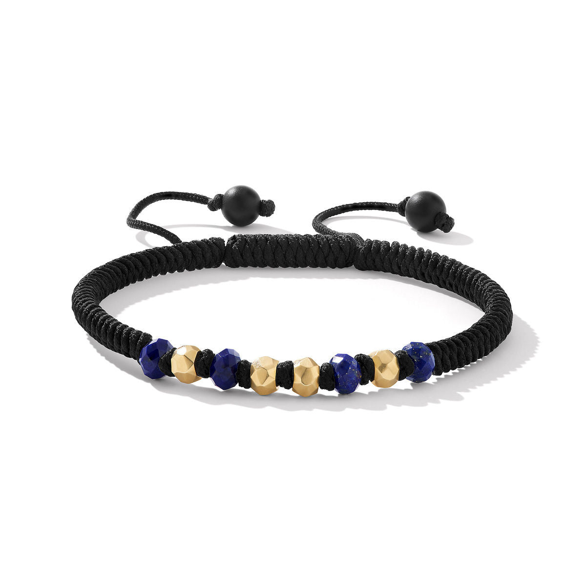Fortune Woven Black Nylon Bracelet with Lapis, Black Onyx and 18K Yellow Gold