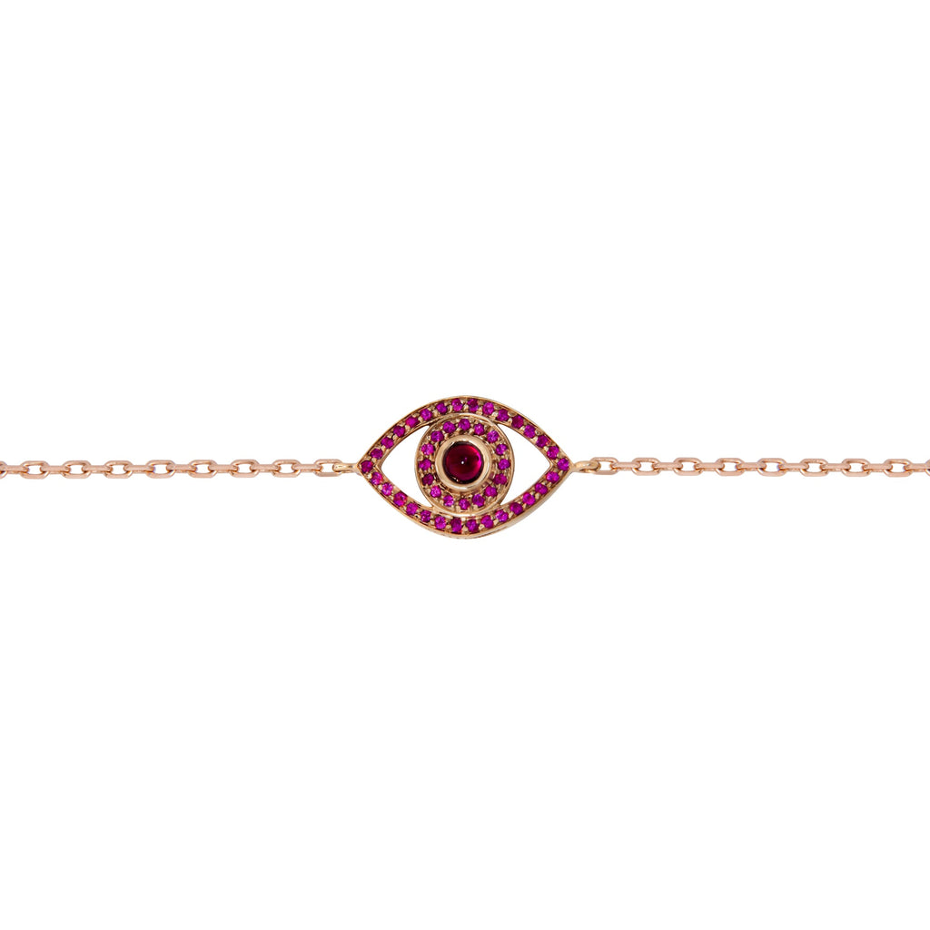 Mini Evil Eye Bracelet with Pave Rubies & Quartz Center