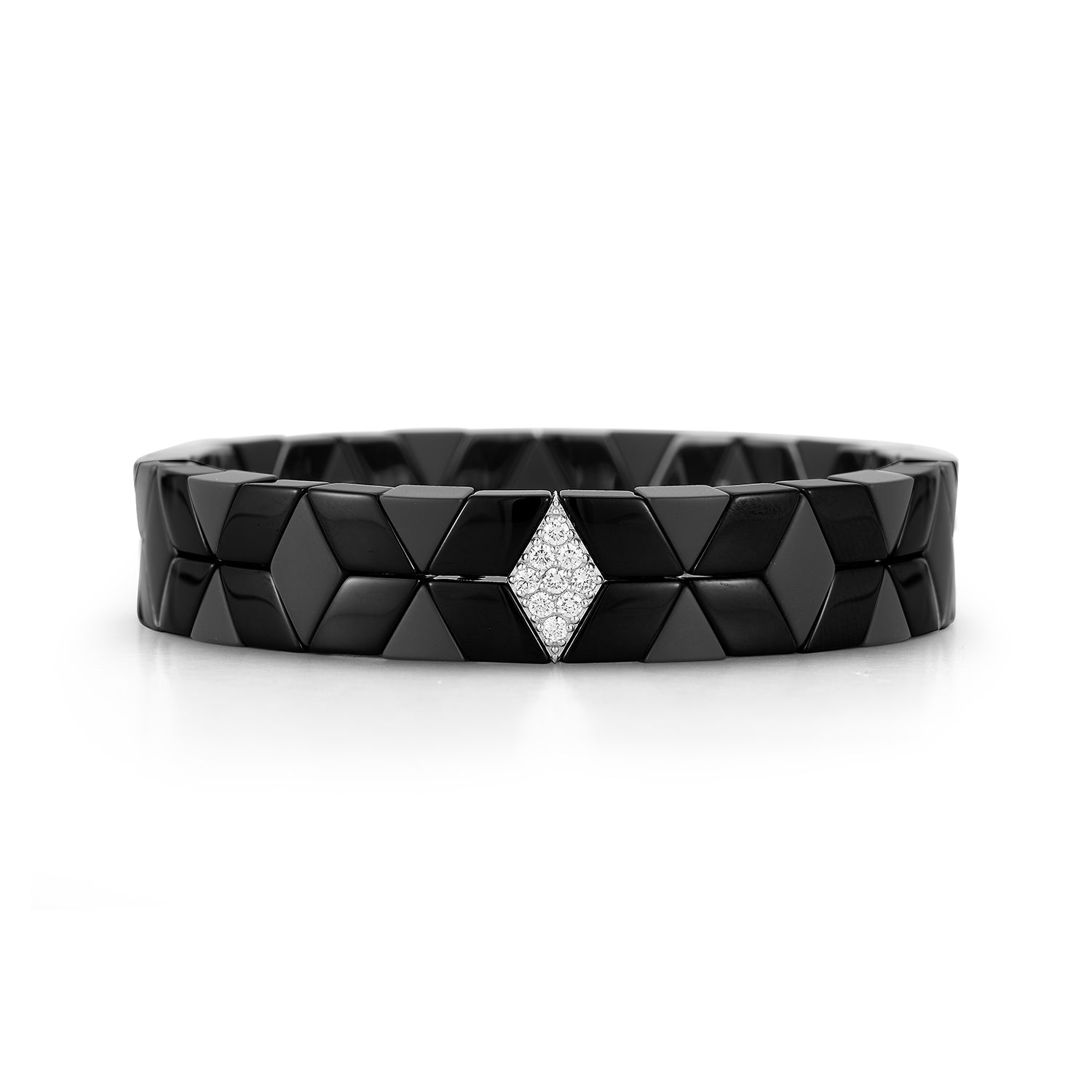Black Ceramic Stretch Cube Bracelet with Single Diamond Station