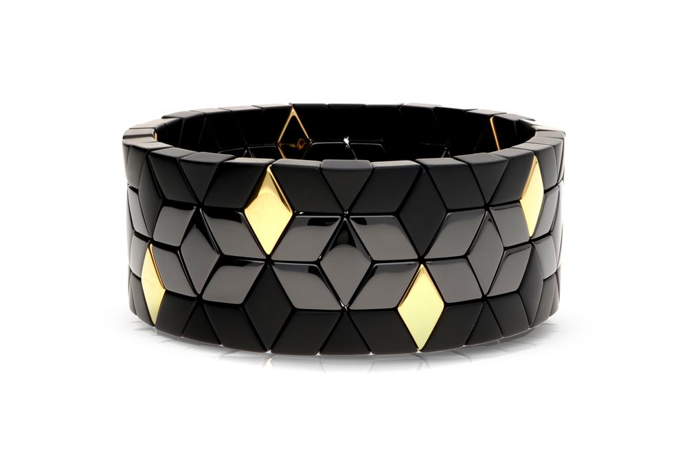 Black Ceramic Cube Bracelet with 18k Yellow Gold Stations